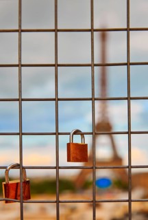 Eiffel Tower and Padlocks in Trocadero Paris at France