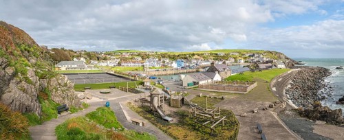 Panorama of Port Patrick Harbour and Coastline, Port Patrick, Dumfries & Galloway, Scotland, United