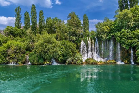 Roski slap is big waterfall in Krka national park, Croatia, Europe