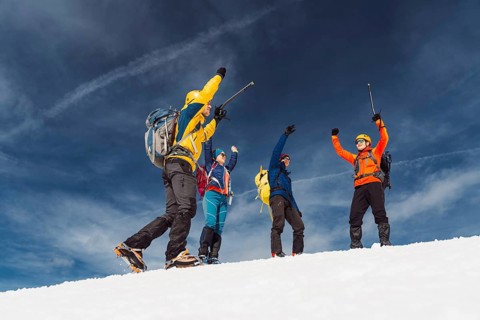 Mountaineer backcountry ski touring in the mountains. Ski touring in high alpine landscape with