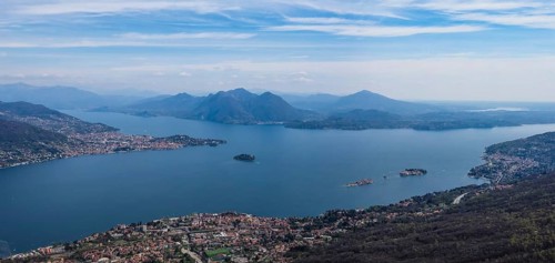 Aerial views of Borromeo Islands on Lake Maggiore