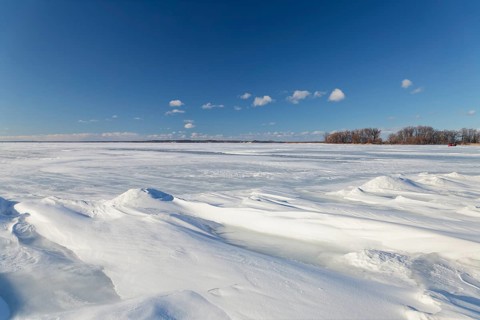 Nature, frozen riverscape with snow drifts, Province of Quebec, Canada, North America