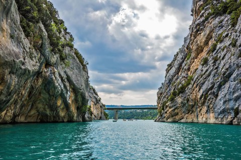 Big bridge across the canyon and river Verdon. National park Merkantur, Provence, France, Europe