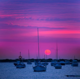 Formentera sunset at Estany des Peix lake in Balearic Islands