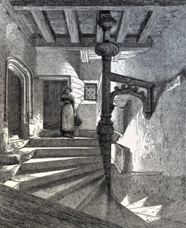 Gothic staircase, La Psallette, a 15th century mansion located in Nantes, France, 19th century,
