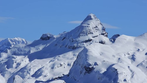 Mount Fulen in winter. Mountain in the Swiss Alps. View from Stoos