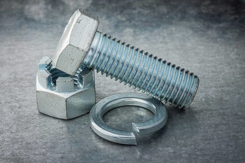 Unmounted Screw Bolt And Nut With Washer Engraver On Metal Steel Plate