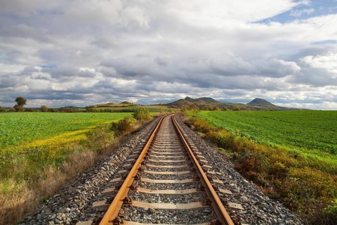 Single railway track in Rana, Central Bohemian Highlands, Czech Republic, Europe