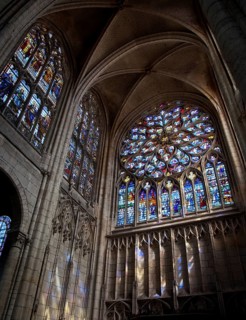 Built from 1140, transept around 1500, stained glass windows in the northern transept arm, St.,