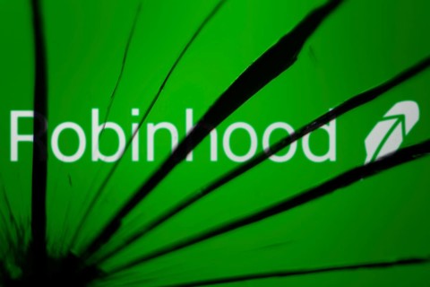 Dhaka, Bangladesh- 09 Nov 2024: Robinhood logo is visible on the broken glass