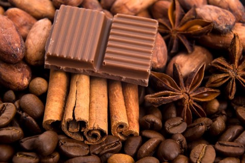 Chocolate with coffee beans, spices and cacao, lodz