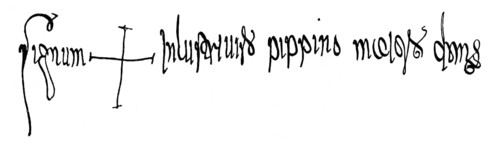 Facsimile, sign of Pepin the Short, Pippin der Kleine, c. 714-768, as Mayor of the Palace