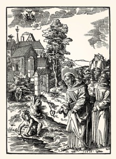 Saint Augustine and the boy exhausting the ocean, Wolf Traut, 16th century, facsimile of the 19th