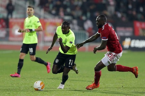 Sofia, Bulgaria - 22 October, 2020: Amos Youga (R) of PFC CSKA-Sofia in action against Michael