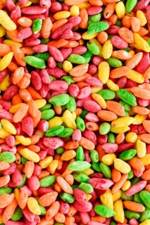 Puffed crispy colorful rice in the bowl. Healthy breakfast