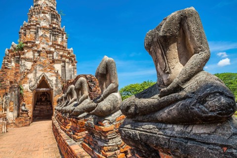 Decapitated Buddha image at Wat Chai Wattanaram in Ayutthaya, Thailand, Asia