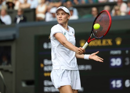 Kazakh tennis player Elena Rybakina in action at the 2024 Wimbledon Championships, London, England,