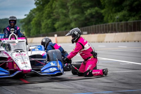 Felix Rosenqvist (60) of Varnamo, Sweden comes down pit road for service during the XPEL Grand Prix