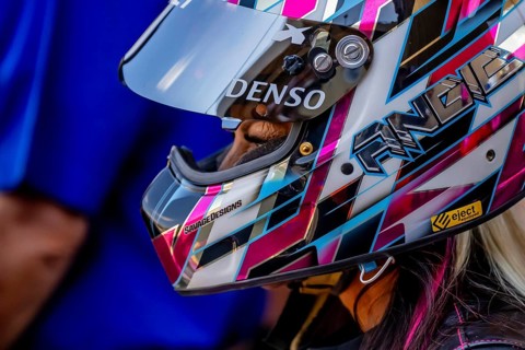 NHRA driver, Angie Smith, prepares to qualify for the Dodge Power Brokers NHRA Mile-High Nationals
