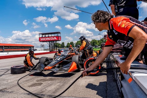 SANTINO FERRUCCI (14) of Woodbury, Connecticut comes down pit road for service during the Honda