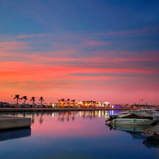 Denia port sunset dusk in marina at Alicante Spain