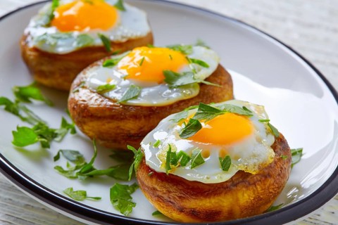 Tapas mushrooms with quail eggs from Spain pinchos pintxos