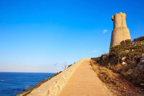 Denia Torre del Gerro tower in Las Rotas of Alicante Mediterranean Spain