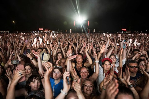 WROCLAW, POLAND - AUGUST 12, 2023: Festival Meskie Granie (Man's playing) play of audience in front