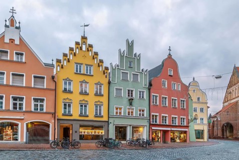 Historical houses on Altstadt street in Landshut, Germany, Europe