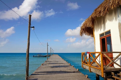 Holbox Island pier hut palapa in Quintana Roo of Mexico