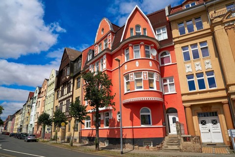 Nordhausen downtown facades in Harz Thuringia of Germany