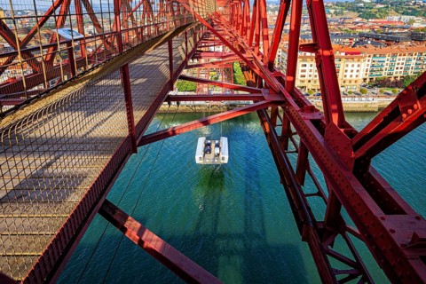 The gondola of Biscay Suspension Bridge in Portugalete. Bilbao, Basque country, Spain. Flying ferry