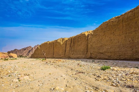 The majestic beginning of Black Canyon. The stone desert in mountains of Eilat, Israel, Asia