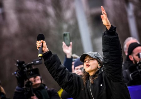 Rapper Nina Chuba performs at the rally. The demonstrators gathered under the slogan. Uprising of
