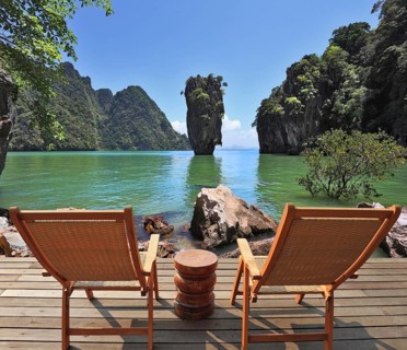 The most beautiful landscape in the world. The island in the form of a green vase in the sea gulf