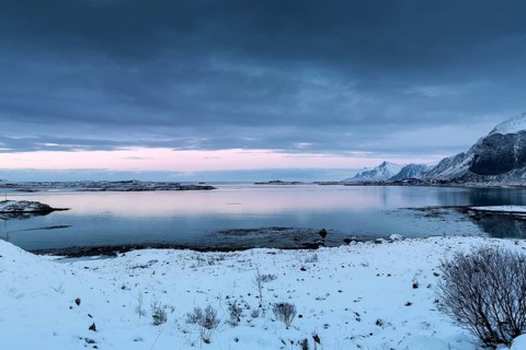 Winter landscape in the Lofoten Islands, Norway, Europe