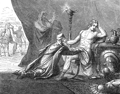 Priam asking Achilles about the corpse of his son Hektor, Trojan War