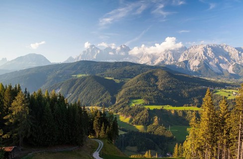 View from mountain to the valley near the Schladming city in Austria