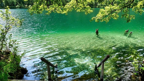 Bathing jetty at Lake Thumsee near Bad Reichenhall