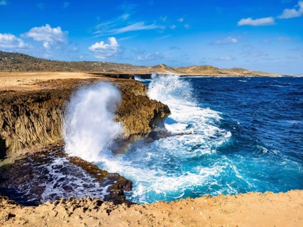 A view of Aruba's stony coast and the Caribbean Sea