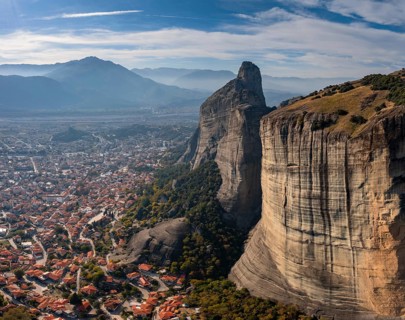 A view of Kalabaka village and landscape of Meteora