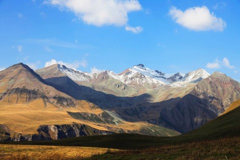 Mount Kazbek in the Greater Caucasus, Georgia, Asia