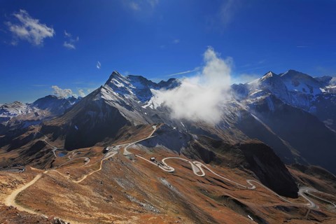 Famous picturesque views of the road in Austrian Alps - Grossglocknershtrasse. Ideal highway built