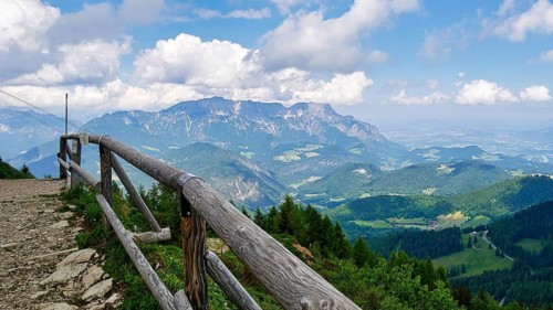View of the Berchtesgaden Alps and Berchtesgaden with Untersberg from the Purtschellerhaus