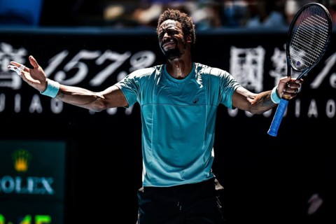MELBOURNE, AUSTRALIA - JANUARY 18: Gael Monfils of France reacts to losing a point whilst playing