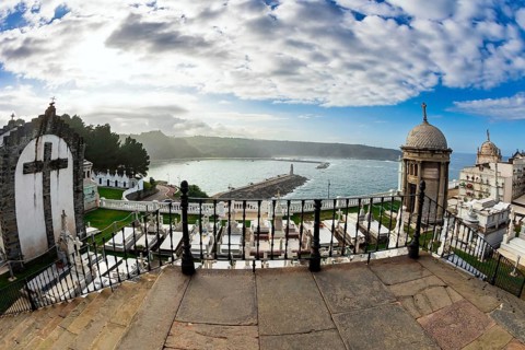 Ancient cemetery over a cliff to the Atlantic Ocean. Luarca is the most beautiful small town in