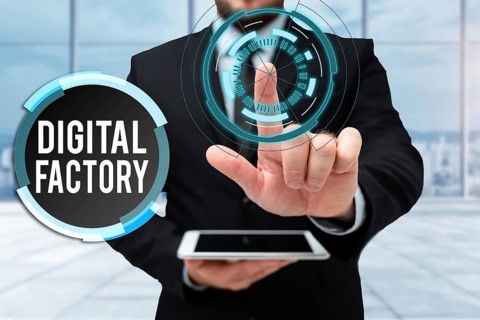 Text sign showing Digital Factory, Concept meaning uses digital technology to operate the