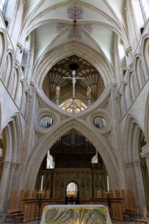 Interior view, Scissor Arches, Wells Cathedral, Wells, England, Great Britain