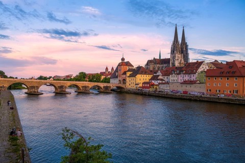 Panoramic view of Regensburg's old town on the Danube in Germany