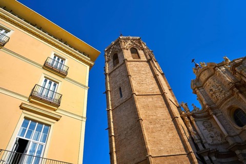 Valencia Plaza de la Reina square Miguelete also Micalet tower in Spain